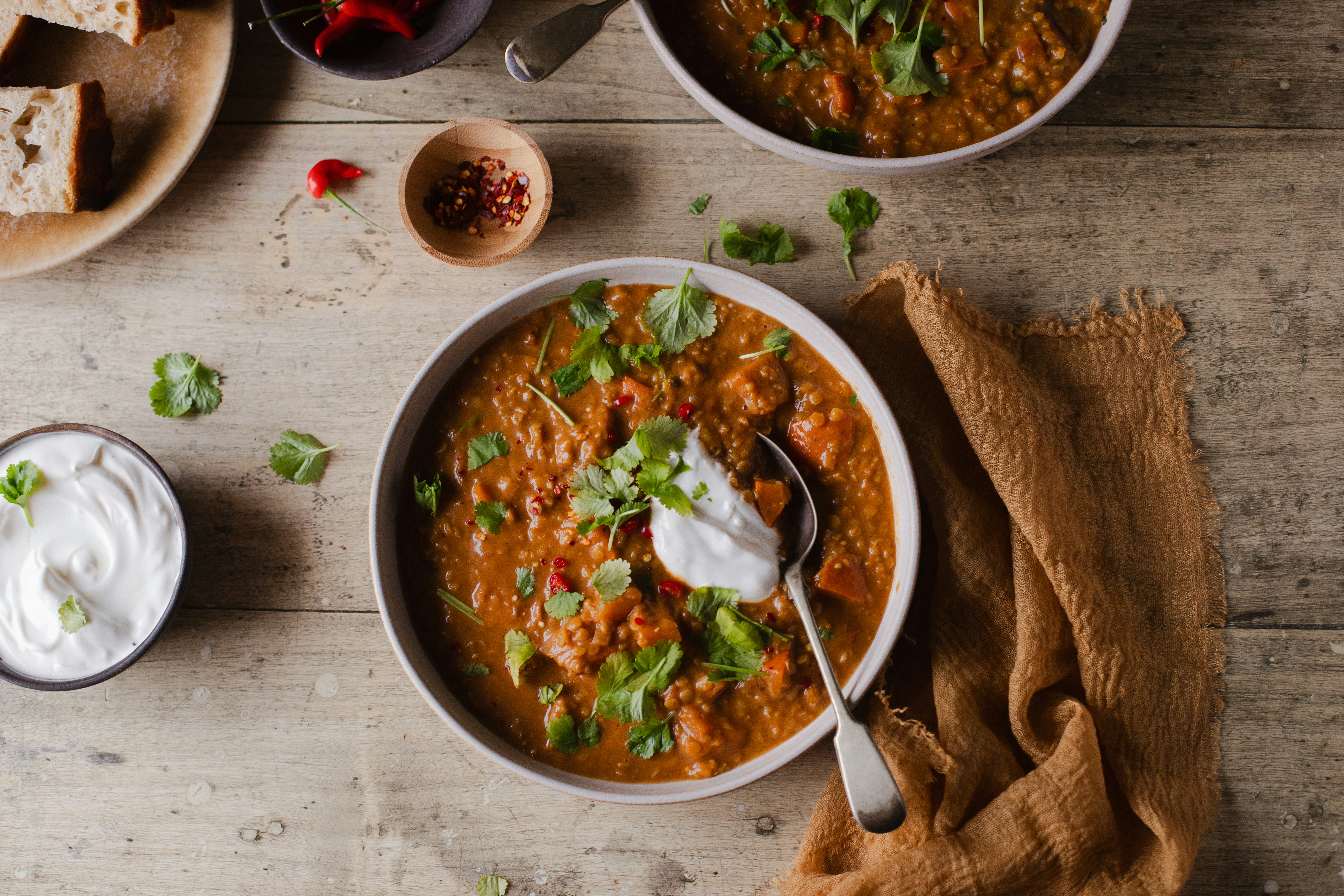 Tarka daal with fresh coriander and yogurt